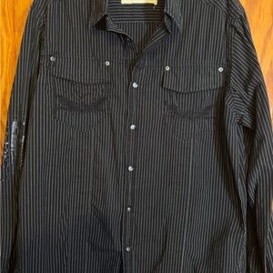 DKNY Men's Black Pinstripe Button Down Shirt